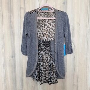 Y2K Julie's Closet Womens Leopard Cardigan Sz M Brown Sheer Back Mob Wife Indie